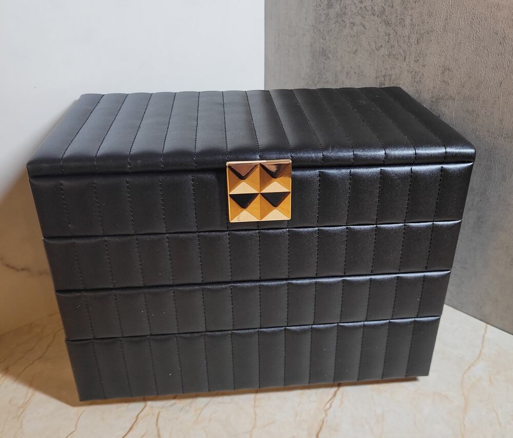 Songmics Home 4-Tier Black Stackable Jewelry Box with Mirror 6.7 x 11 x 8 Inches